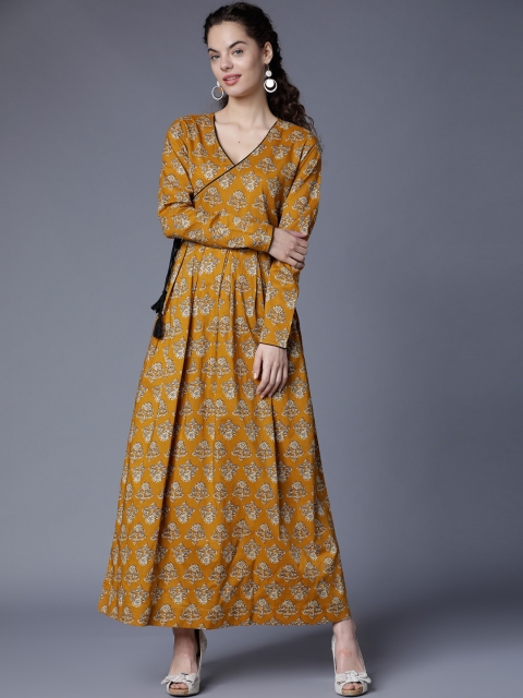 

Vishudh Women Mustard Yellow Printed Maxi Dress