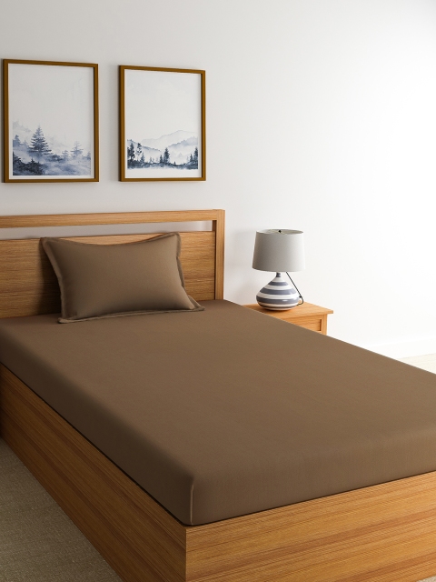 

Dreamscape Brown Solid 600 TC Cotton 1 Single Bedsheet with 1 Pillow Covers