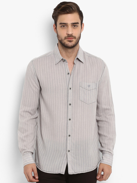 

Mufti Men Grey Slim Fit Striped Casual Shirt