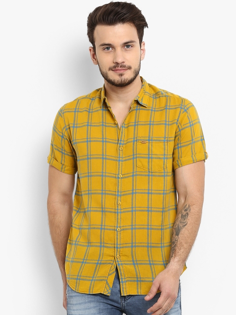 

Mufti Men Mustard Yellow & Blue Slim Fit Checked Casual Shirt