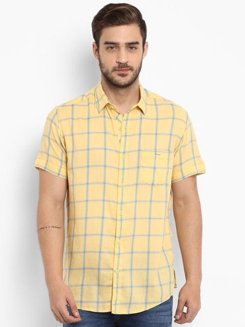 

Mufti Men Yellow & Blue Slim Fit Checked Casual Shirt