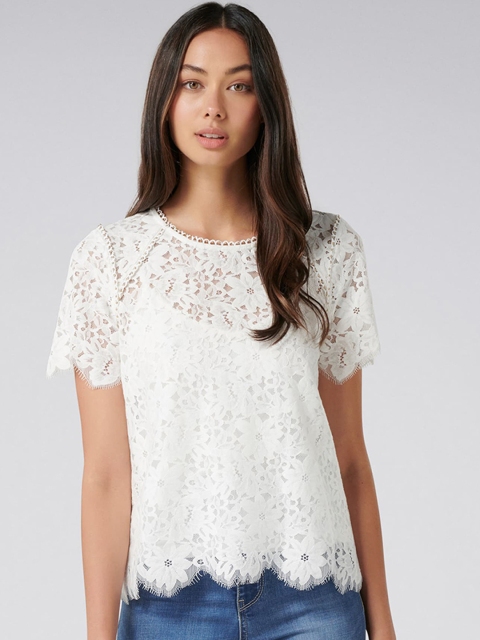

Forever New Women White Self Design Pure Cotton Top
