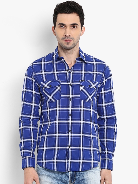 

Mufti Men Blue & White Slim Fit Checked Casual Shirt