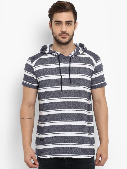 

Mufti Men Grey Striped Hood T-shirt