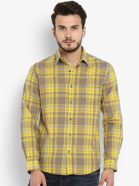 

Mufti Men Yellow & Brown Slim Fit Checked Casual Shirt