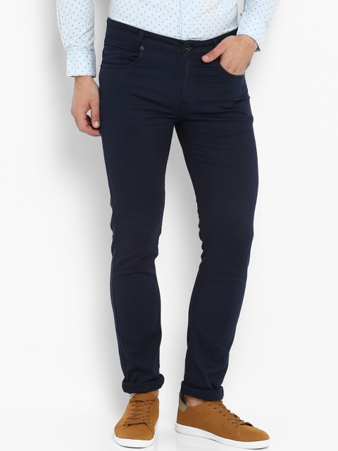 

Mufti Men Navy Blue Skinny Fit Self Design Regular Trousers
