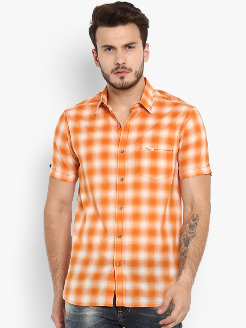 

Mufti Men Orange & White Slim Fit Checked Casual Shirt