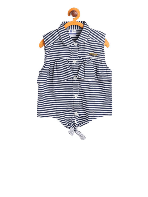 

612 league Girls Navy Blue Striped Shirt Style Pure Cotton Top