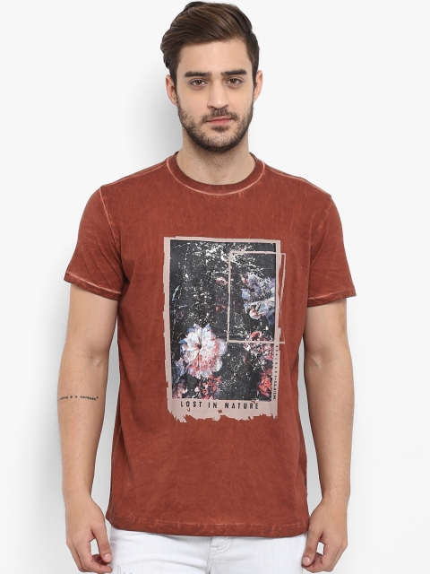 

Mufti Men Rust Printed Round Neck T-shirt