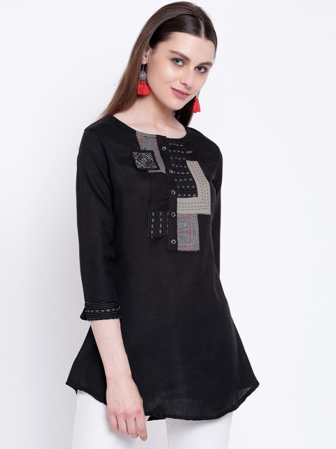 

Kvsfab Women Black Solid A-Line Kurti