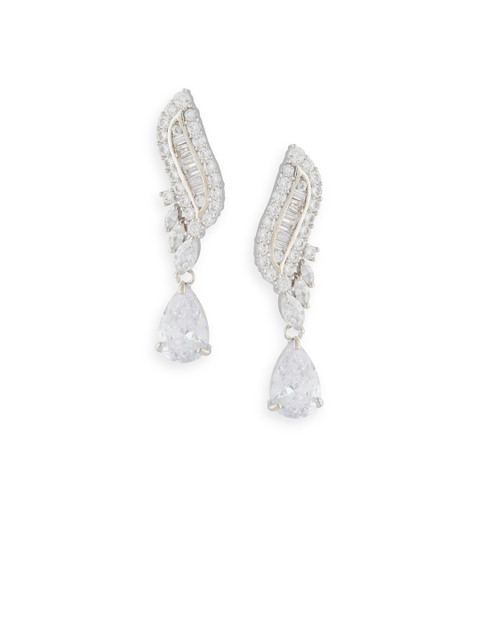 

shaze Silver-Plated CZ Teardrop Shaped Drop Earrings