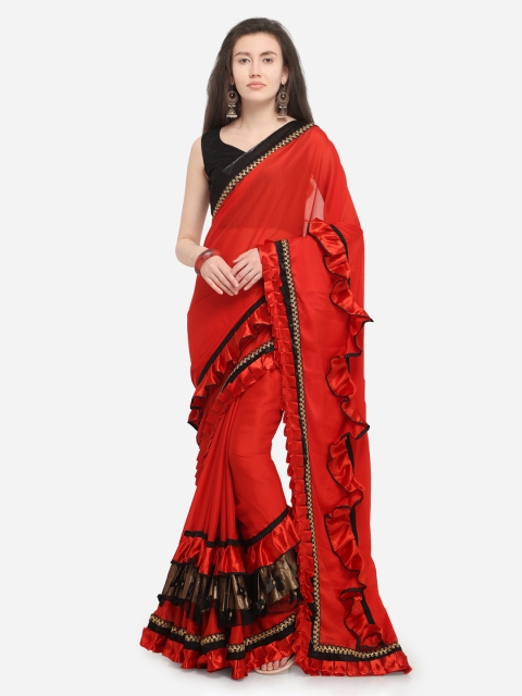 

Tikhi Imli Red Solid Poly Crepe Saree