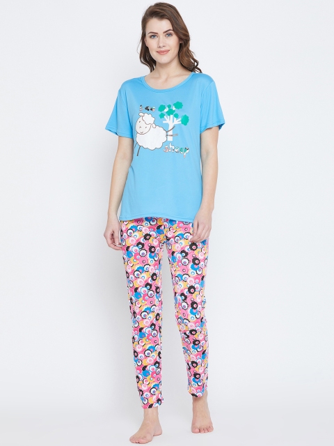 

Camey Women Blue Printed Night Suit NSH218-2024_BLUE