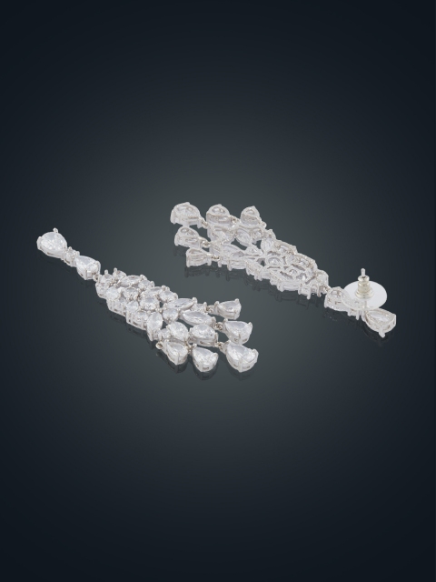 

shaze Silver-Toned Teardrop Shaped Drop Earrings
