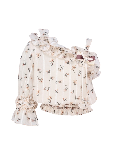

CUTECUMBER Girls Cream-Coloured Printed Top