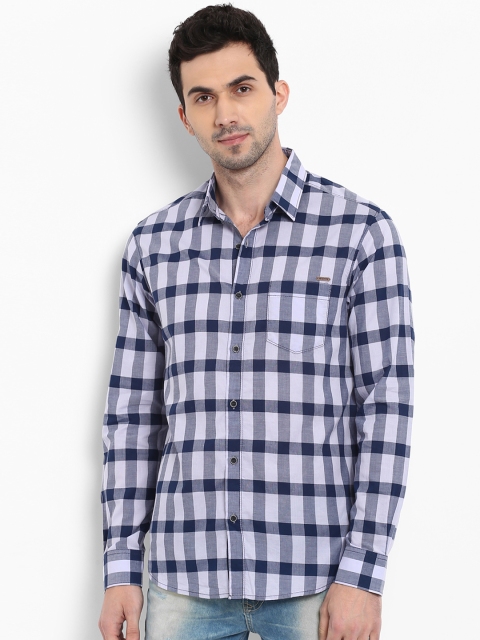 

Mufti Men Blue & Off-White Slim Fit Checked Casual Shirt