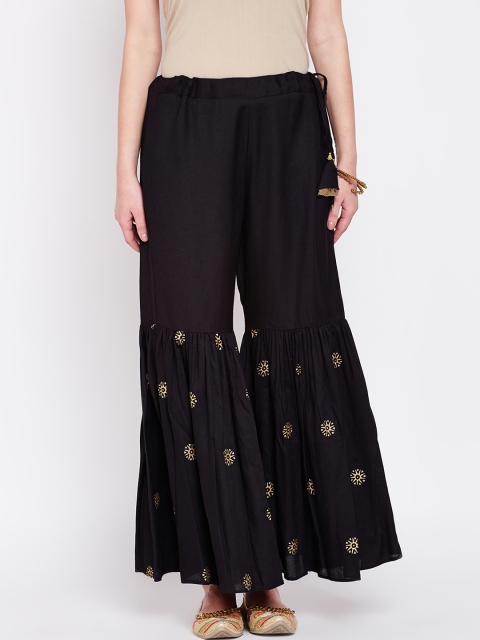 studio rasa Women Black Printed Flared Palazzos