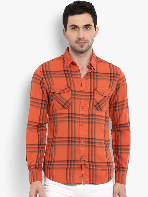 

Mufti Men Orange Slim Fit Checked Casual Shirt