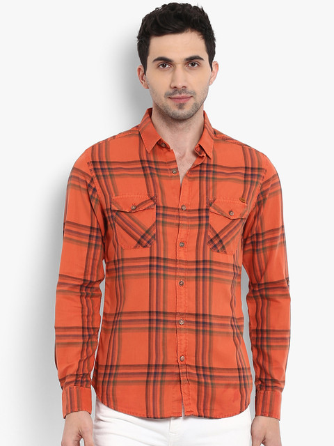 

Mufti Men Orange Slim Fit Checked Casual Shirt