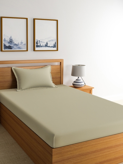 

Dreamscape Beige Solid 300 TC Cotton 1 Single Bedsheet with 1 Pillow Covers