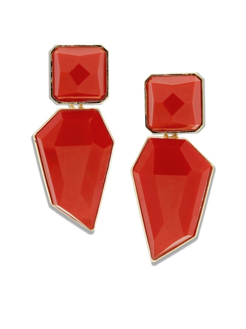 

Crunchy Fashion Red & Gold-Toned Geometric Drop Earrings