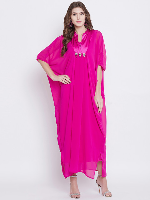 

The Kaftan Company Women Magenta Solid Maxi Dress