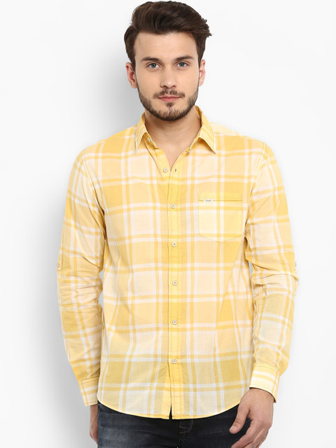 

Mufti Men Yellow & White Slim Fit Checked Casual Shirt