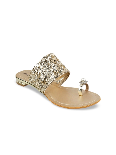 

SOLE HEAD Women Gold-Toned Embellished One Toe Flats