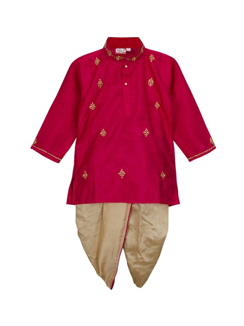 

KID1 Boys Pink & Cream-Coloured Embroidered Kurta with Dhoti Pants