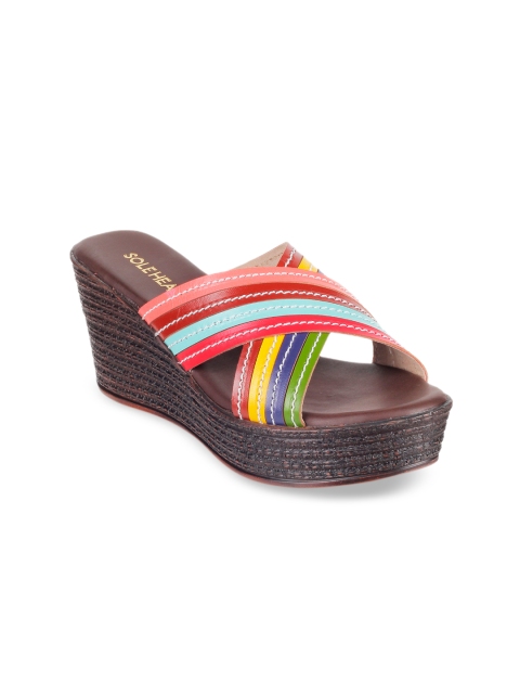 

SOLE HEAD Women Multicoloured Striped Sandals, Multi