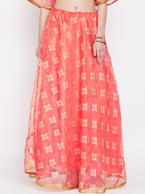 

Studio Rasa Women Coral-Coloured Foli-Printed A-Line Maxi Skirt