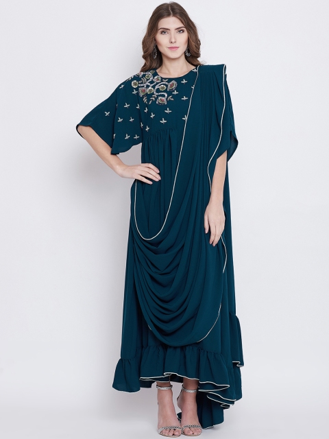 The Kaftan Company Women Blue Embellished Maxi Dress