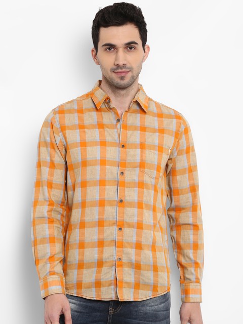 

Mufti Men Orange Slim Fit Checked Casual Shirt