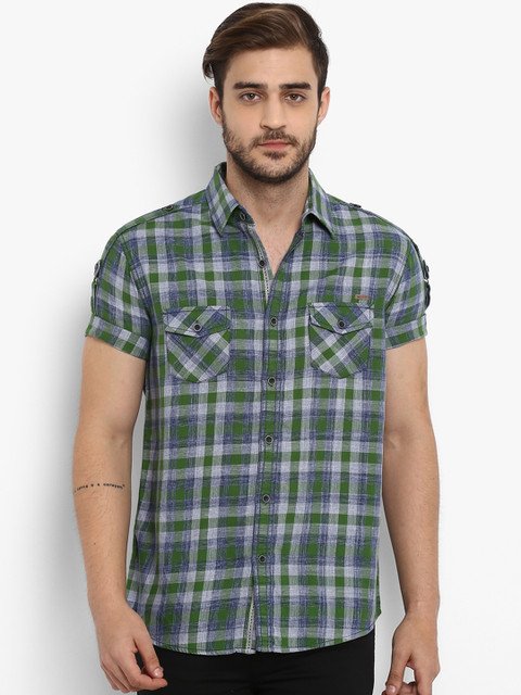 

Mufti Men Green Slim Fit Checked Casual Shirt