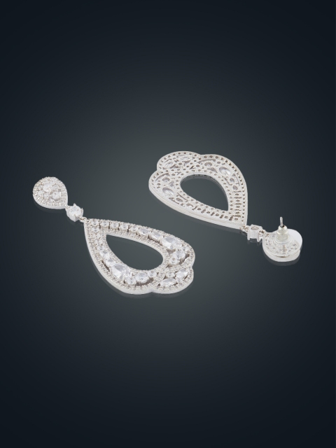 

shaze Silver-Toned Oval Drop Earrings
