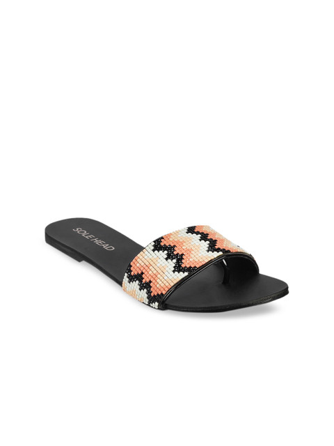 

SOLE HEAD Women Black Printed Open Toe Flats