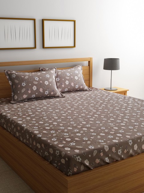 

RAGO Brown Floral 210 TC Cotton 1 Queen Bedsheet with 2 Pillow Covers