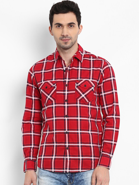 

Mufti Men Red & White Slim Fit Checked Casual Shirt
