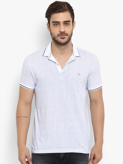 Mufti Men Blue Printed Polo Collar Pure Cotton T-shirt