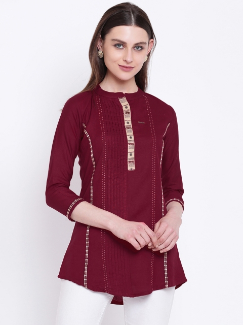 

Kvsfab Women Maroon Solid A-Line Kurti