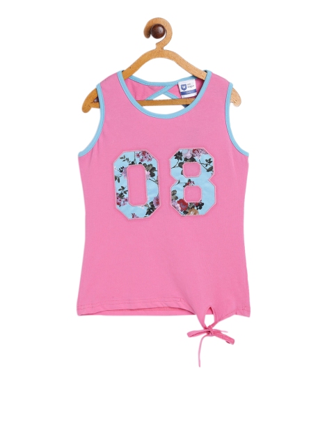

612 league Girls Pink Printed Pure Cotton Top
