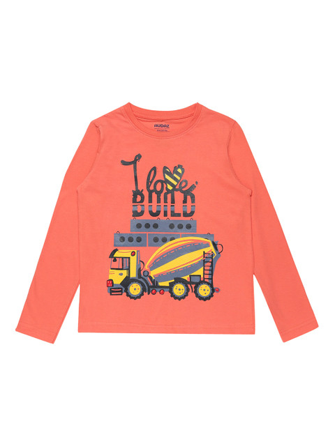 

AUDAZ Boys Peach-Coloured Printed Round Neck T-shirt