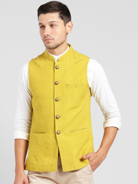 

KISAH Men Mustard Yellow Solid Nehru Jacket