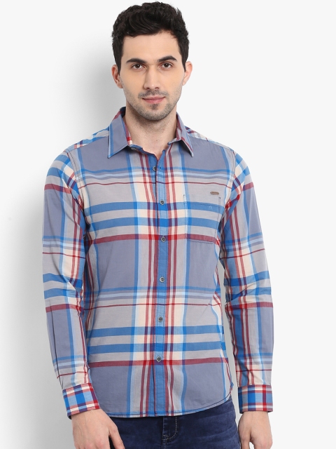

Mufti Men Grey & Blue Slim Fit Checked Casual Shirt