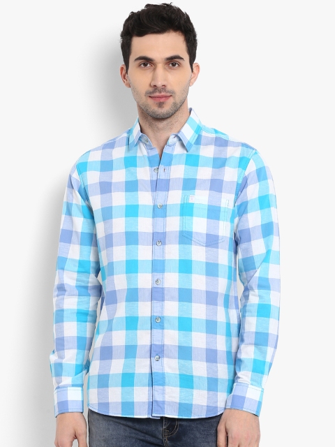 

Mufti Men White & Blue Slim Fit Checked Casual Shirt