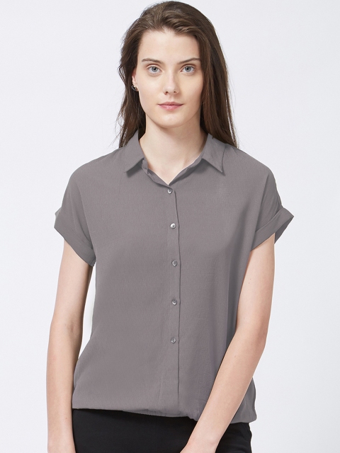 

109F Women Grey Regular Fit Solid Casual Shirt
