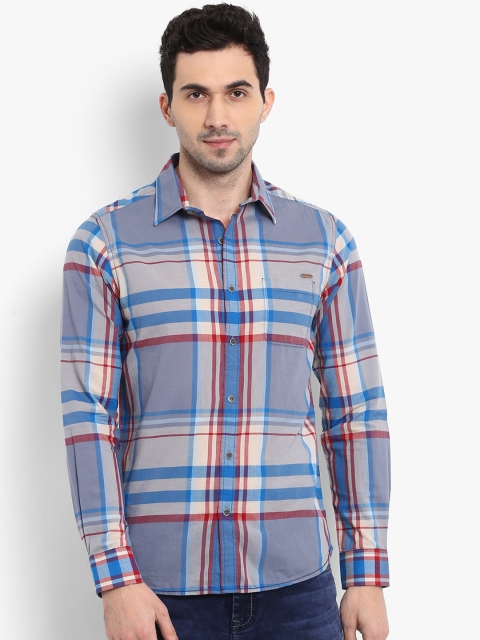 

Mufti Men Grey & Blue Slim Fit Checked Casual Shirt