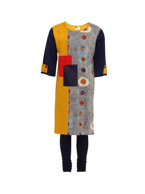 

Aarika Girls Yellow & Grey Printed Kurti with Churidar