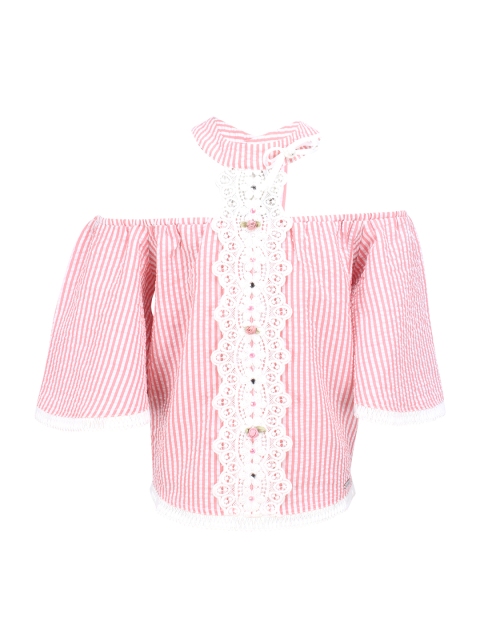

CUTECUMBER Girls Pink & White Striped Top