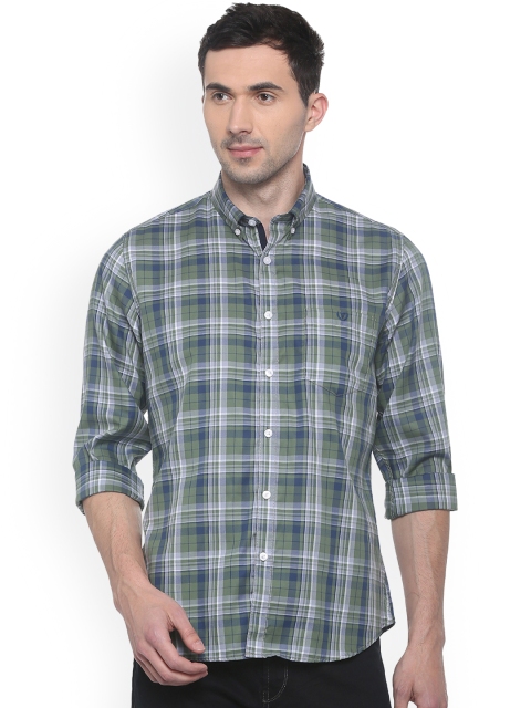 

Van Heusen Sport Men Olive Green & Blue Slim Fit Checked Casual Shirt